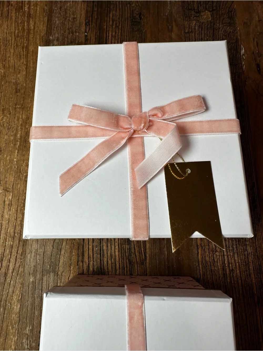 White Gift Boxes with Blush Pink Velvet Ribbon - Elegant Storage Set